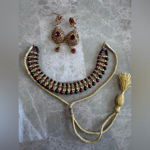 Stunning Bollywood Style Gold Tone Red Green Choker Se